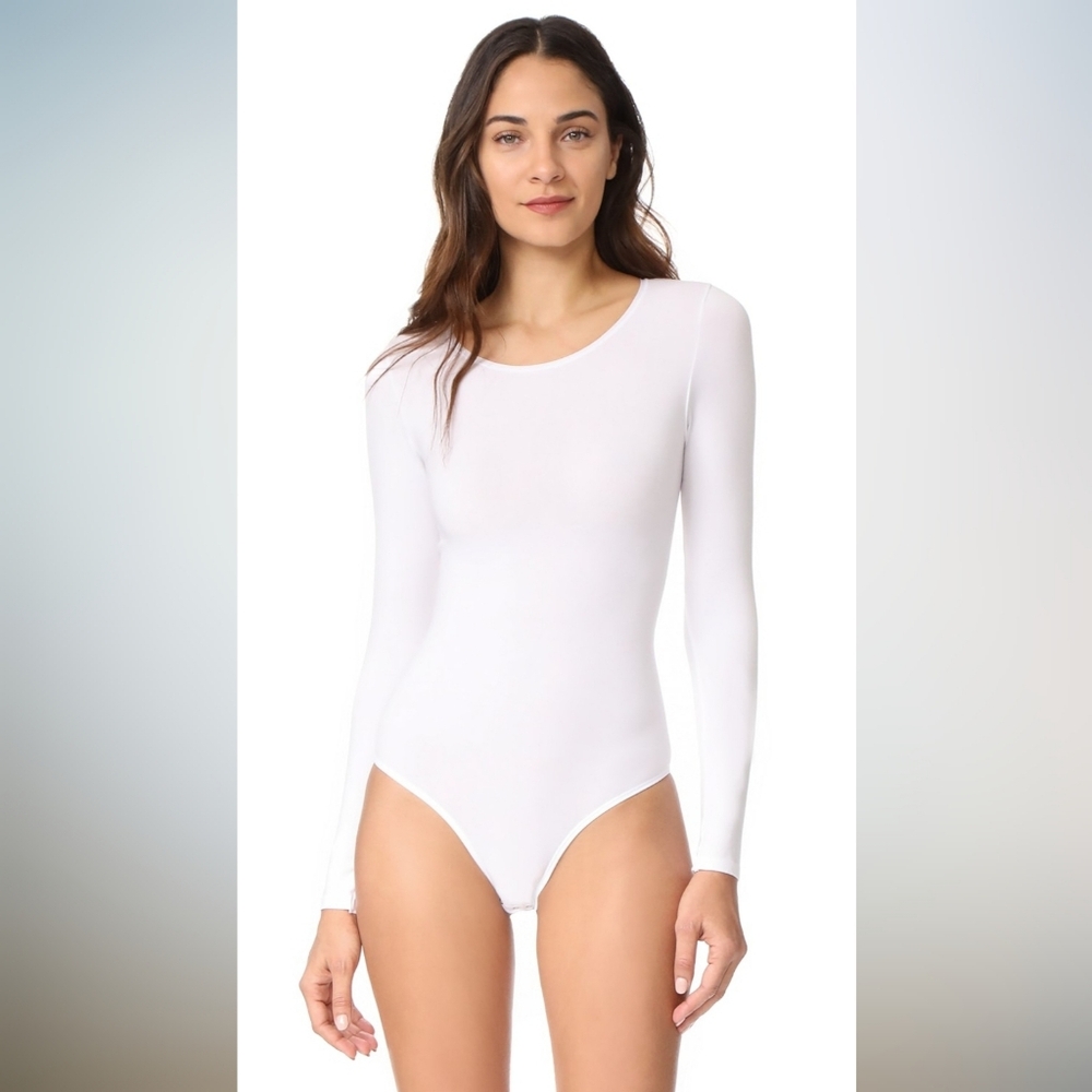 Yummie Women's Long Sleeve Round Neck Shaping Tong Bodysuit White S/M